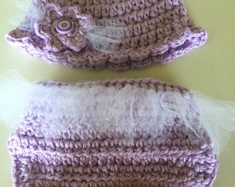 Handmade Girls Tutu Diaper Cover and Flower Hat- Great Photo Prop!