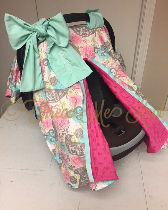 Floral Paisley Car Seat Canopy with Hot Pink Minky by ThreadMeKnot