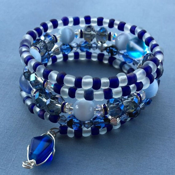 Deep Navy Blue Memory Wire Bracelet Nautical Bracelet To Mom