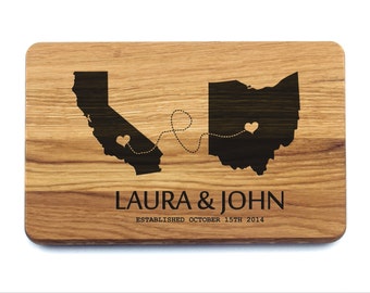Custom Cutting Board Wedding Gift California and Ohio (Any State), Personalized Custom Monogram. Anniversary Gifts, Bridal Shower Gift