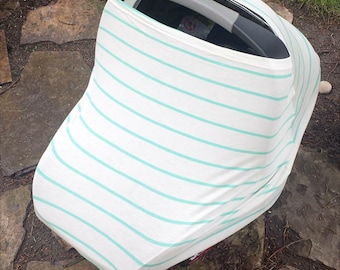 Stretchy Car Seat Cover/Nursing Cover by Solchan || Stretch Multifunctional Baby Carseat Multiuse, mint stripe