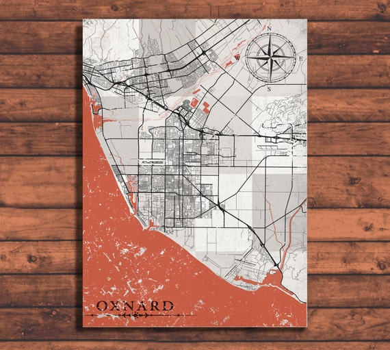 OXNARD California Vintage map Oxnard City by NatalyBorichArt