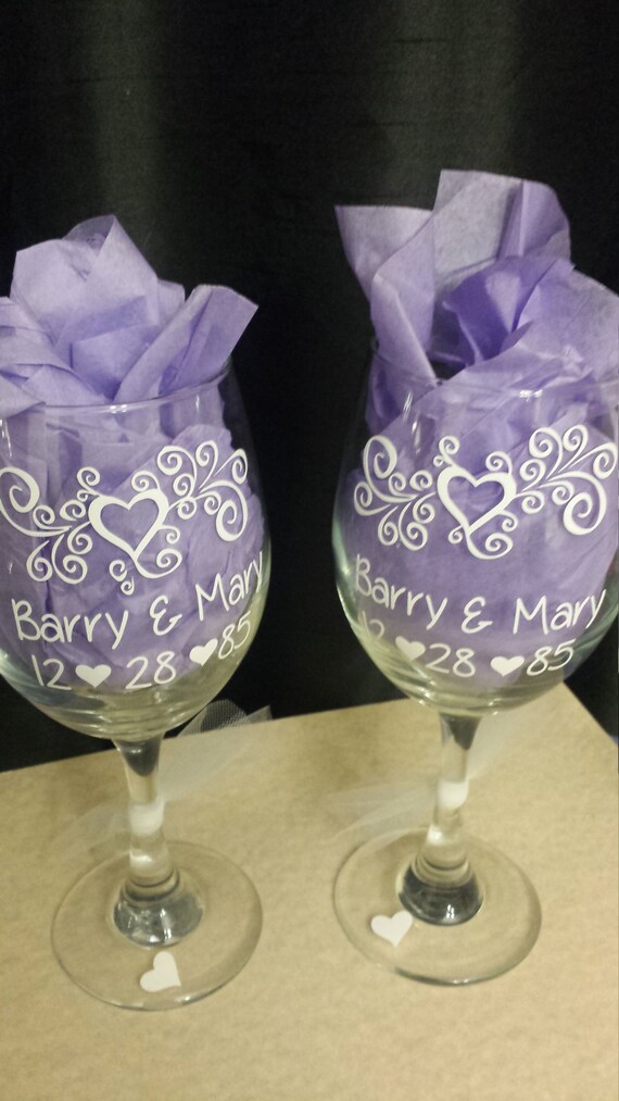 2 Anniversary wine glasses couples wine glass first