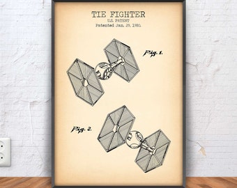 TIE FIGHTER poster, star wars patent print, star wars blueprint, star wars decor, star wars printable, imperial, darth vader, #1079