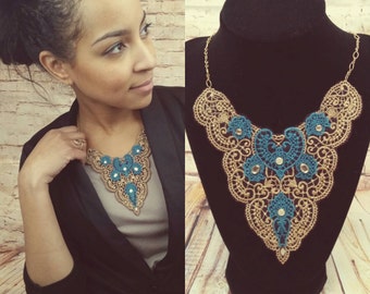 Victorian Lace Design, Embroidered Bib Necklace