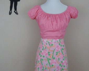 Vintage 1960's Lily Pulitzer Skirt / 60s The Lily Pink Floral Skirt L/XL tr