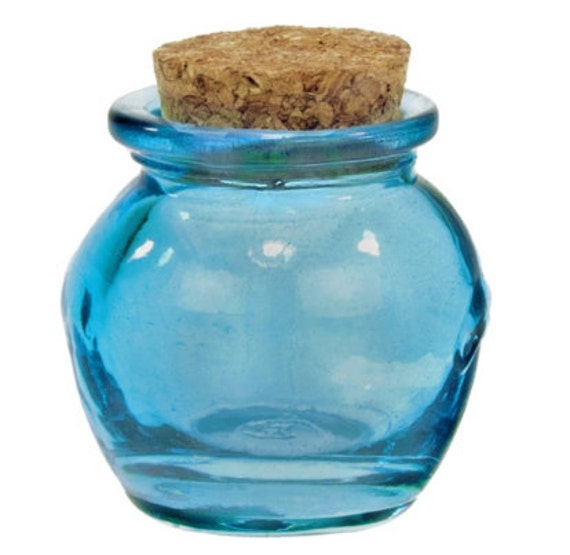 10 Blue Glass Honey Favor jars with cork/ by TheTinyHouseFarm