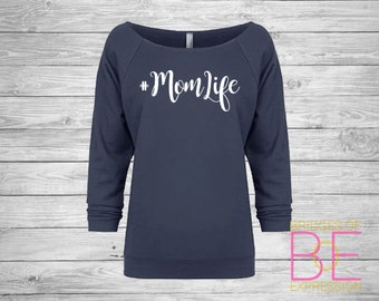 Mom Life #MomLife 3/4 Sleeve Custom Terry Raglan Crew