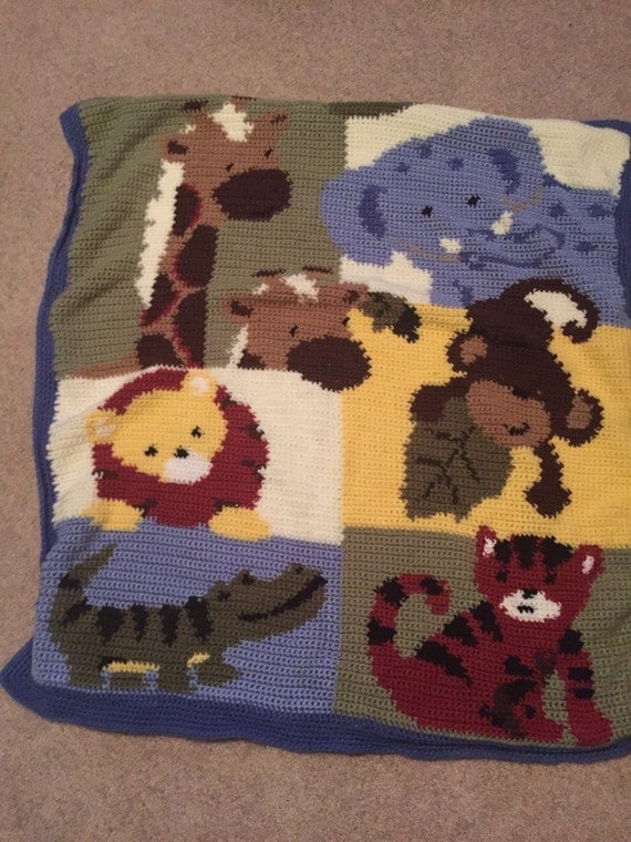 Animal Jungle crocheted baby blanket by NaturesCalmAmber on Etsy