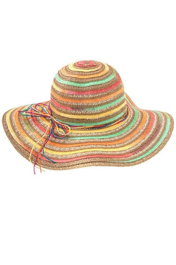 Download Womens Multi-Color Stripe Wide Brim Summer Beach Sun Hat