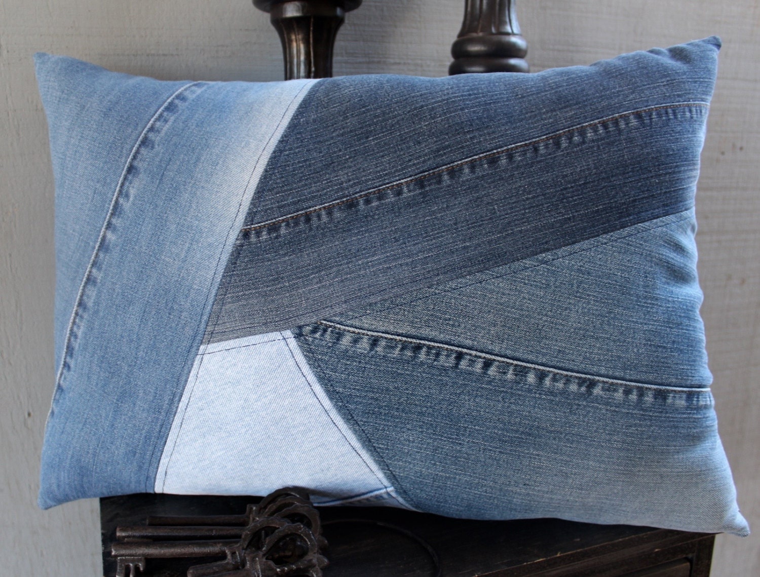 Large Denim Pillow with Front Seam Design Solid by AllintheJeans