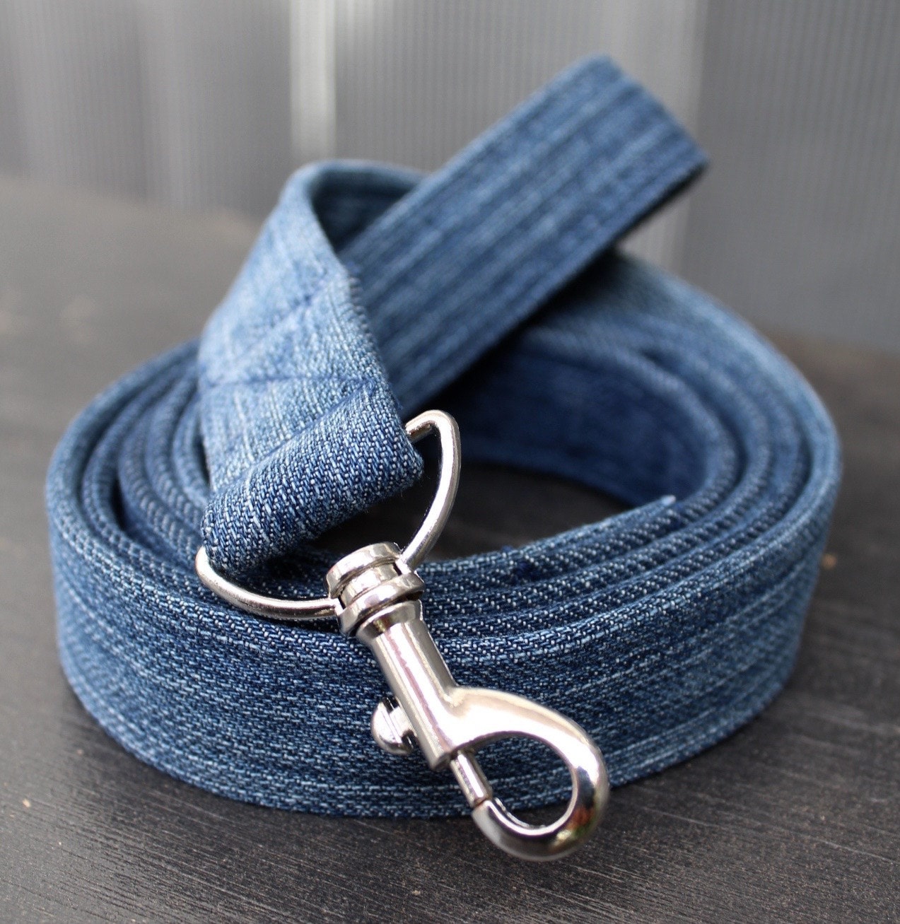 Denim Dog Leash for Puppy to Medium Dog with Silver Heavy Duty