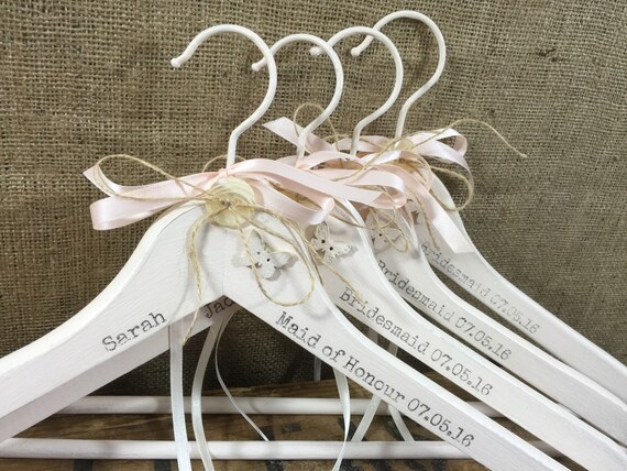 4 Custom Printed Pretty Bridesmaids Hangers / Personalised Wedding Hangers / Custom Painted Decorative Hangers / Set of Bridal Hangers