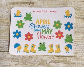 April Showers Bring May Flowers Small Sampler Planner Stickers Set