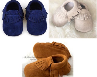 Genuine Suede Leather Baby Moccasins, Baby Boy Moccasins, 100% Leather Moccasins, Suede Moccasins, Blue Moccasins, Camel Moccasins