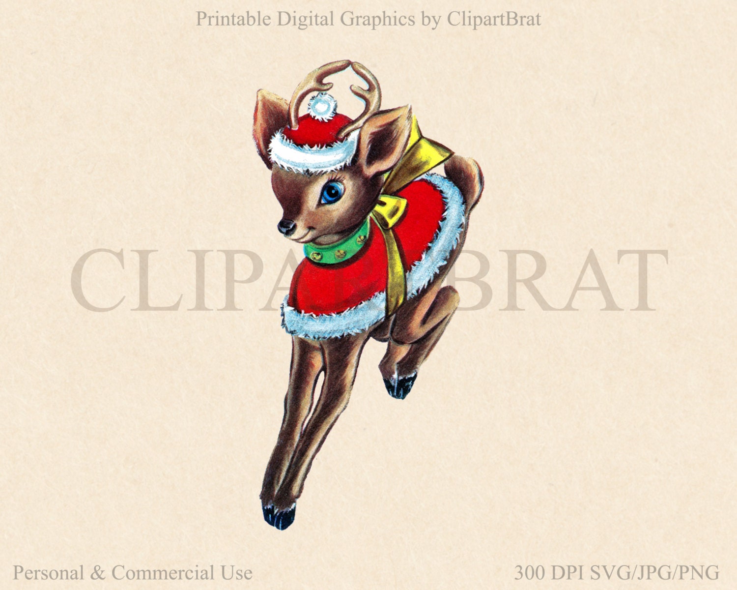 RETRO REINDEER Clipart Commercial Use Clipart CHRISTMAS ...