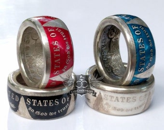 Coin Ring - NEW - Colorized Morgan Silver Dollar Coin Ring - Mens Ring - Coin Jewelry - Mens Coin Ring - Morgan Silver Dollar