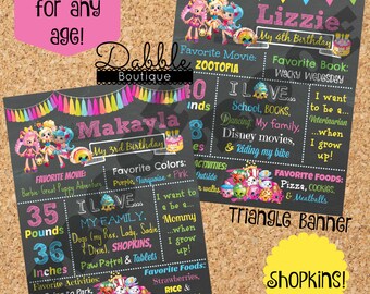 Shopkins Birthday Chalkboard / Shopkins Birthday Stat Bord