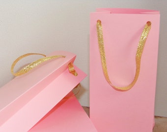 Pink and Gold favor bag, 8 SMALL paper bags - 7 1/4 " X 3 1/4" X 2" - goodie bag, pink gift bag, gold gift bag, first birthday, party