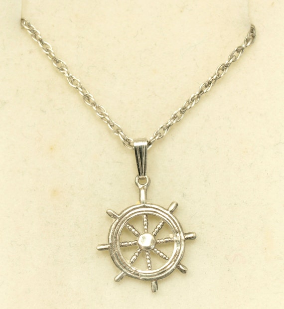 Sterling Silver Nautical Ships Wheel Pendant and Sterling