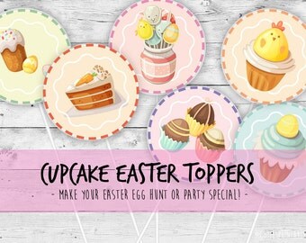 Happy Easter Cupcake Toppers Easter Brunch Easter Egg Hunt Easter Bunny Cupcake Toppers Easter Party Printable Instant Download