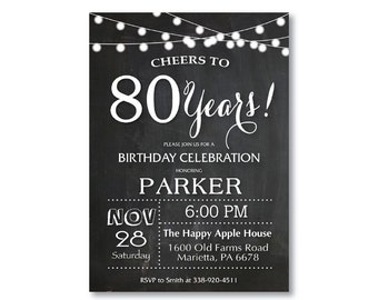 80th Birthday Invitation. 70th 90th 40th 50th 60th 100th Any