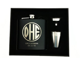 Personalized Groomsmen Flask, Engraved Flask, Groomsmen Gift, Flask Gift Set, Wedding Party Gift, Custom Flask, Hip Flask, Monogram Flask