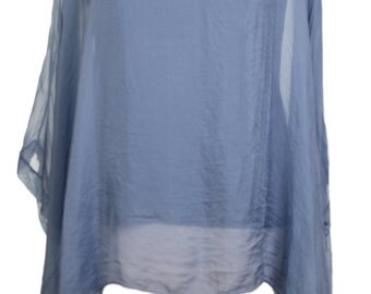 New Italian LAGENLOOK Oversized blue Print Batwing KAFTAN SILK Top tunic
