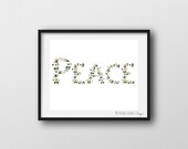 Peace typography, peace print, peace poster, inspirational nursery print, peace quote, floral nursery print