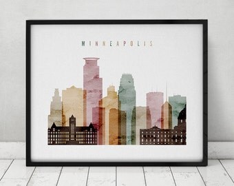 Minneapolis print, watercolor poster, Wall art, Minneapolis Minnesota skyline, travel poster Minneapolis watercolor art print ArtPrintsVicky