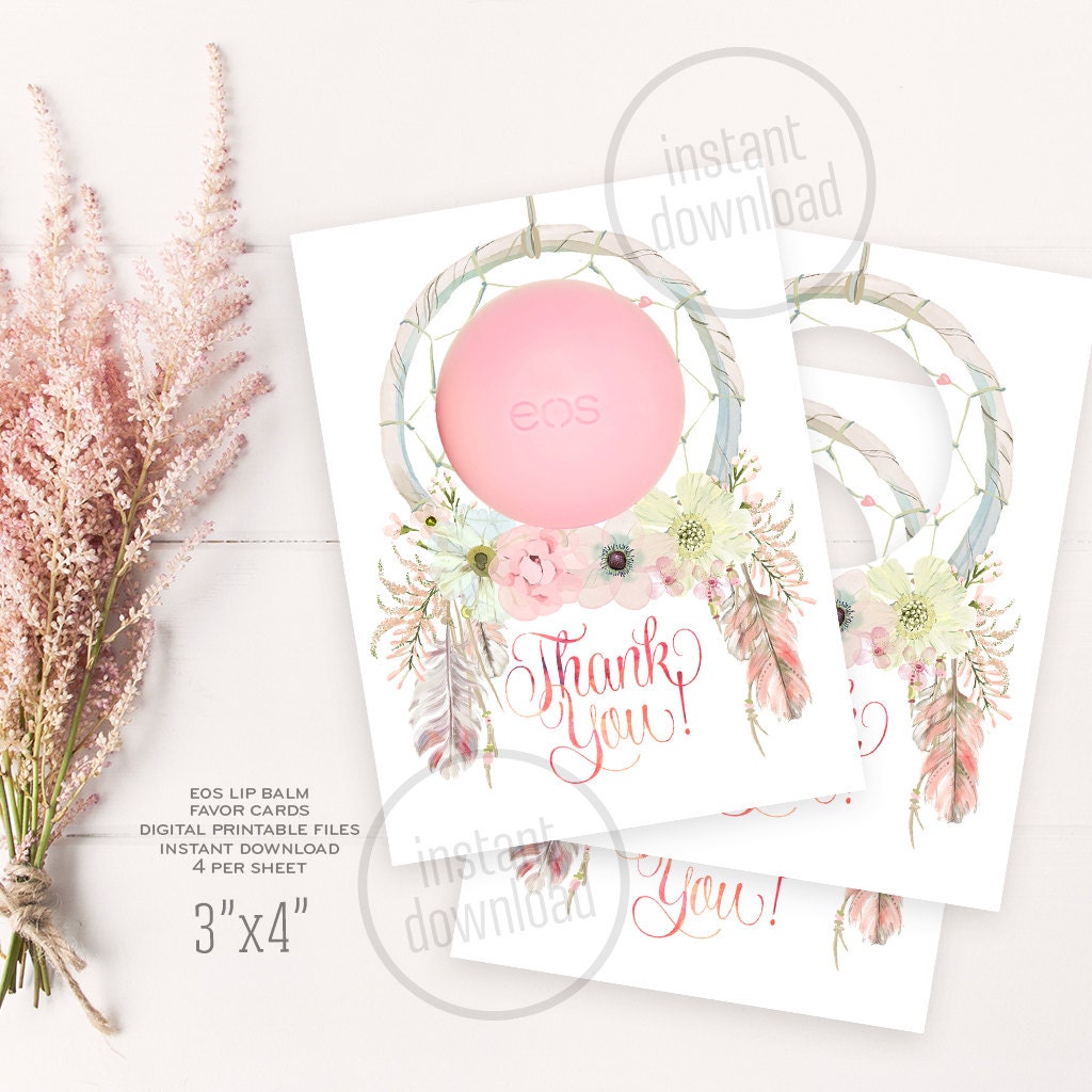 Dreamcatcher EOS lip balm baby shower favor card birthday