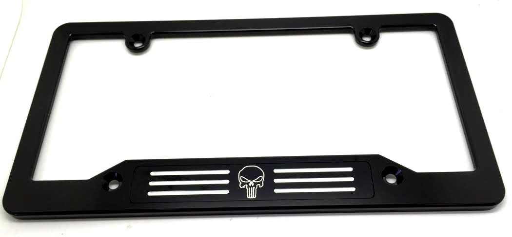 Punisher Skull Billet Aluminum License Plate Frame Black