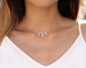Natural Boho Moonstone Choker, Rainbow Moonstone Marquise Necklace, 925 Sterling Silver, Statement Choker, June Birthstone Gift for Her