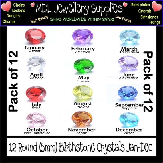 Set of 12 Birthstones Jan-Dec 5mm Round by MDLMemoryLockets