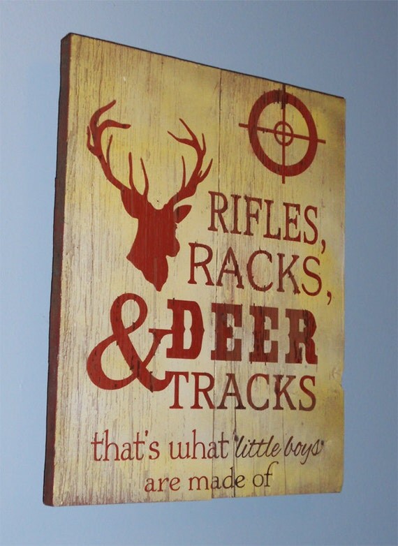 Items similar to Rustic Boys Wooden Sign • Rifles Racks Deer Tracks