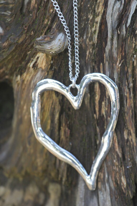 Large abstract metal heart pendant long curb by ansaccessories