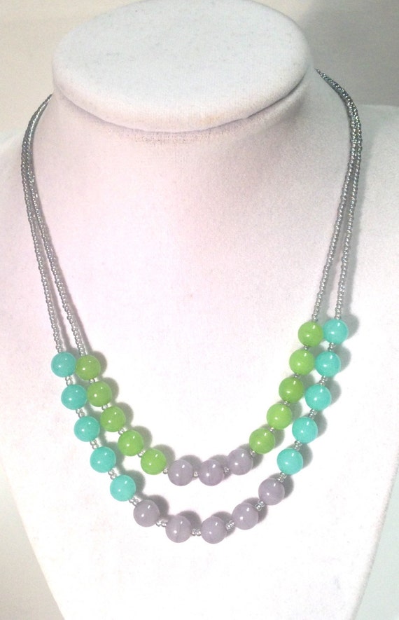 Items similar to Bright aqua blue and lime green necklace on Etsy