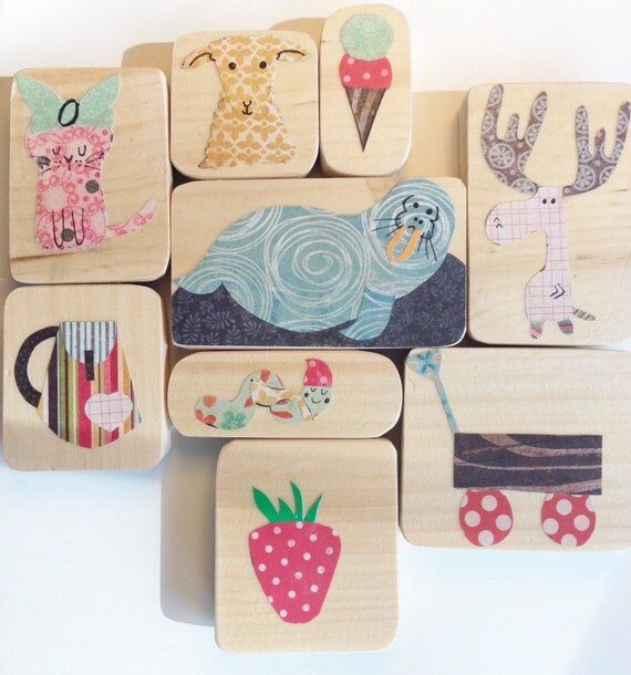 Story telling blocks handmade wooden character blocks for