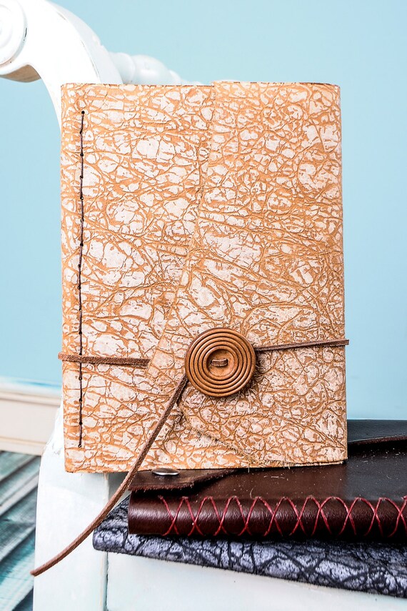 Items similar to Hand Bound Leather Journal Brown and Tan Button
