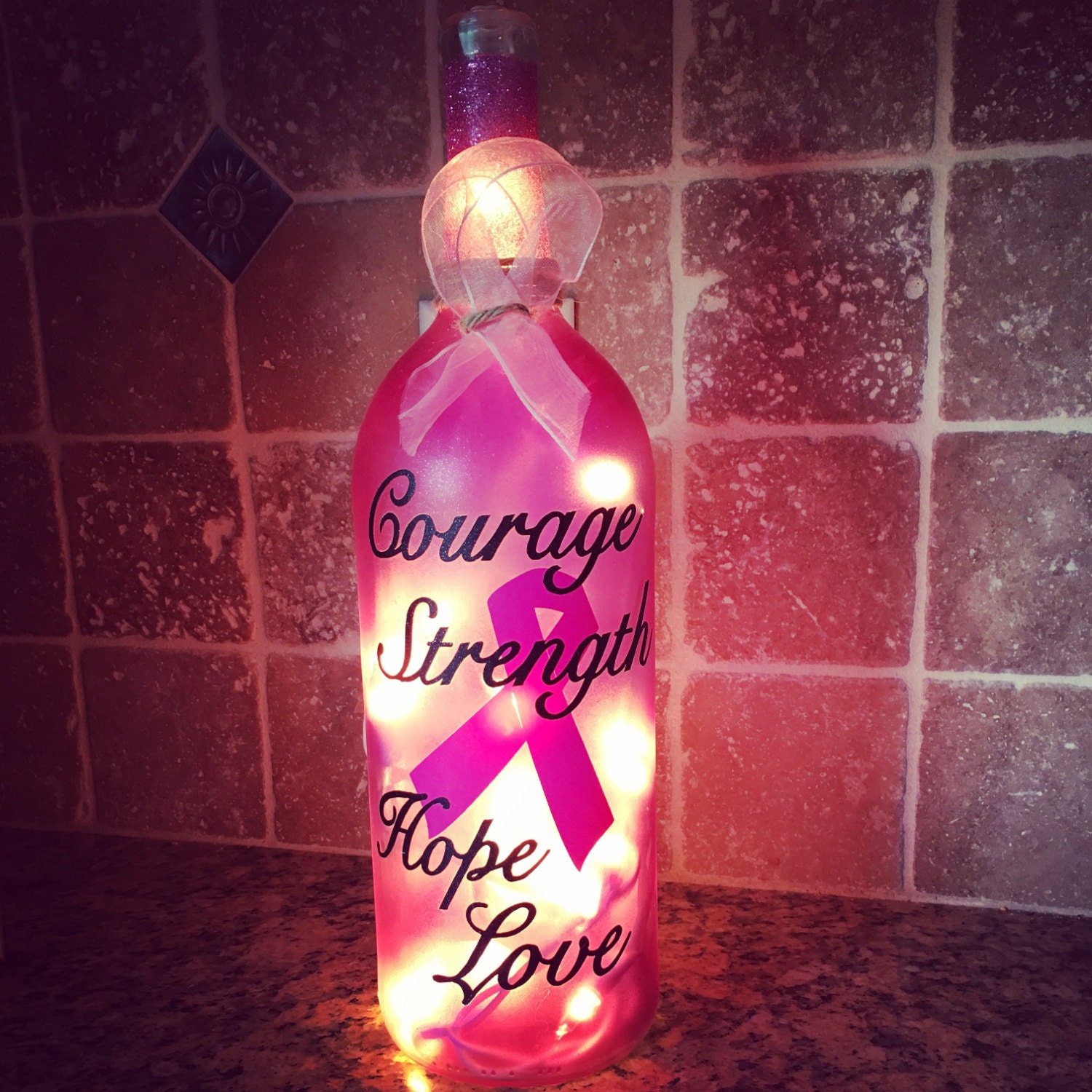 Breast Cancer awareness wine bottle light