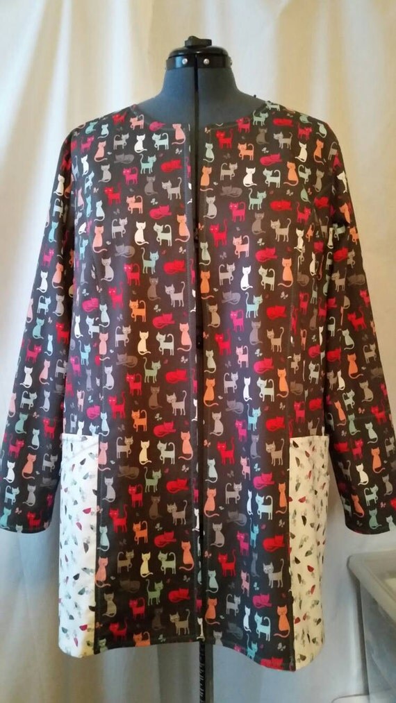 Lab Coat Kitty Cat Lab Coat Mice pockets and teal