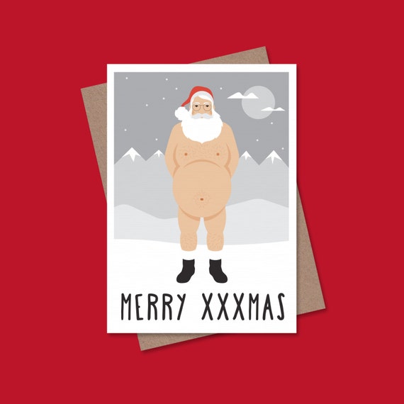 Merry XXXmas Christmas card Naked Santa funny by StudioBoketto