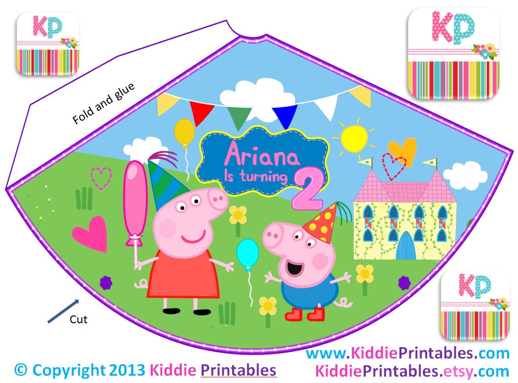 Peppa Pig Party Hat Personalized Instant by KiddiePrintables