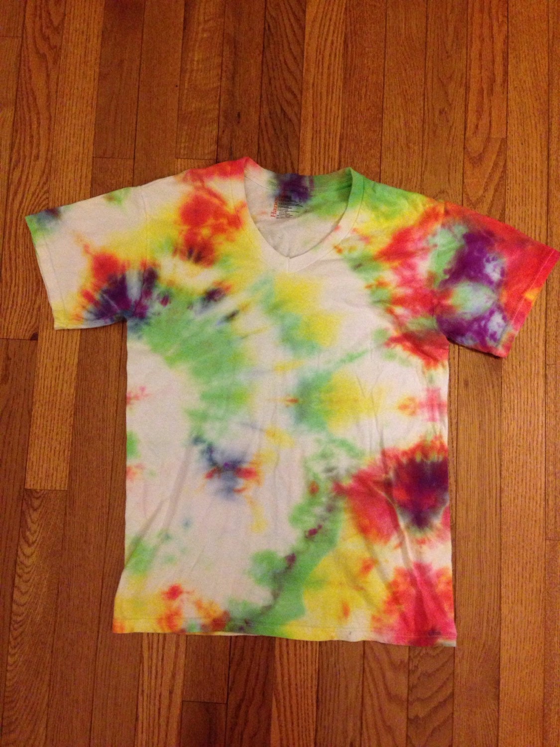 Small. V Neck Tye Dye shirt. Homemade. Multicolor.