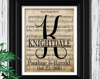 Monogram 7th Anniversary Gift | 100% Cotton Sheet Music Art | Monogram Gift for Her | 7 Year Anniversary Gift for Him | Monogram for Her Him