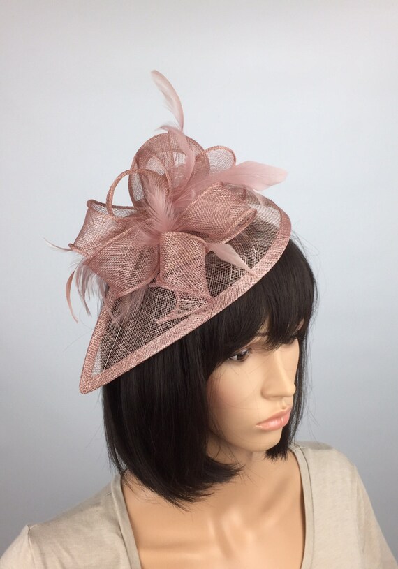 Dusky Blush Pink Fascinator teardrop Sinamay Fascinator