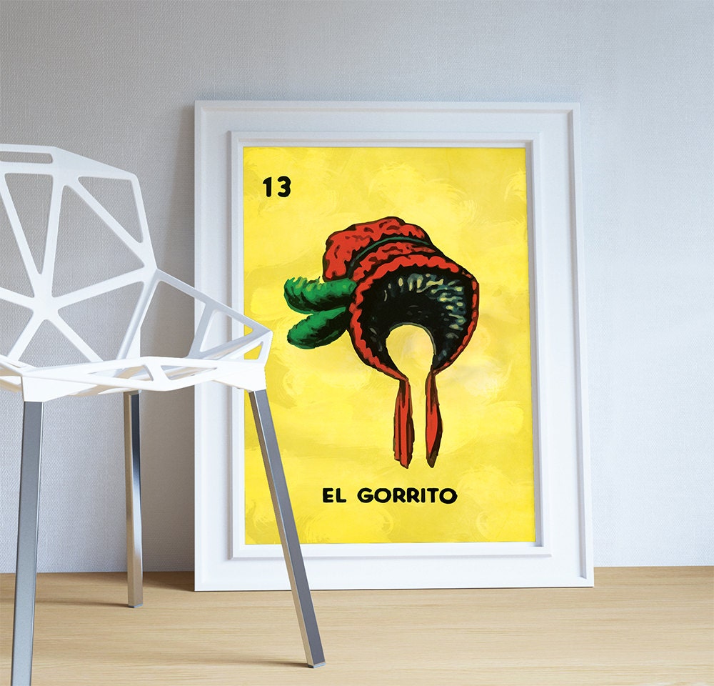 Loteria El Gorrito Mexican Retro Illustration Art Print with The Most Amazing and Interesting mexican loteria home decor for Your home