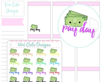 Kawaii Pay day Planner Stickers, Pay day stickers, planner stickers, money stickers, payday stickers, kawaii planner stickers, planning |034