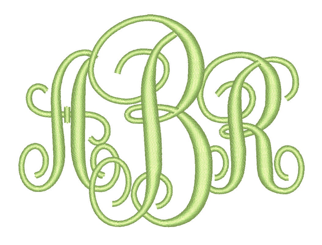 3 Size Interlocking Monogram 3 Letters Embroidery Font BX
