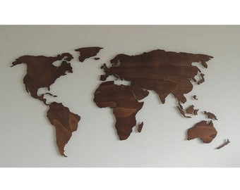 3D wooden world map XL, floating on the wall
